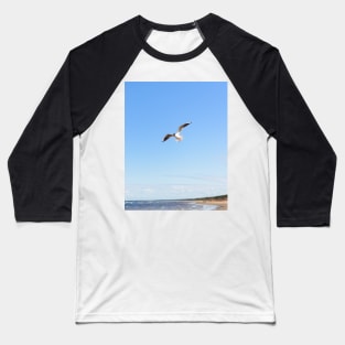 White seagull flying above the seacoast Baseball T-Shirt